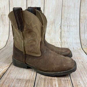 Laredo Kids Western Leather Cowboy Slip On Boots Square Toe Brown Size 3 D